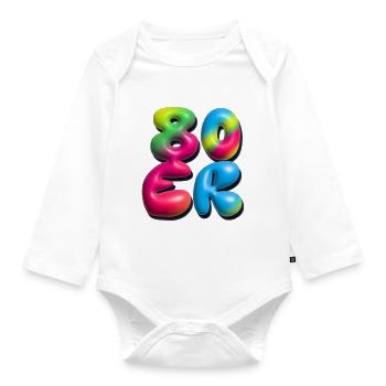 80s,80s,retro,3d,balloon,party - Organic Longsleeve Baby Bodysuit - white - Front