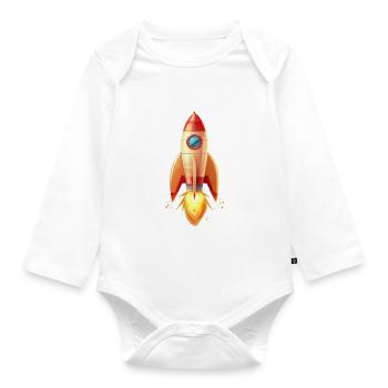 Lancements de fusées rétro en illustration bidimensionnelle - Body Bébé bio manches longues - blanc - Devant