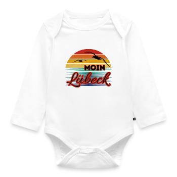 Moin Lübeck avec une mouette dans un style rétro - Body Bébé bio manches longues - blanc - Devant