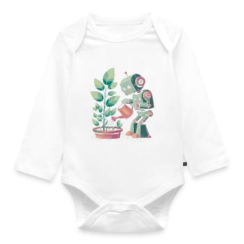 Robot qui arrose des plantes - Body Bébé bio manches longues - blanc - Devant