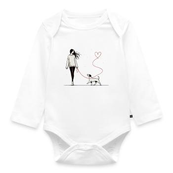 Herzverbindung – Frauchen mit Hund - Baby Bio-Langarm-Body - Weiß - Vorne