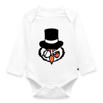 Sir Owl Top Hat Monocle Glasses Rich Mr. - Organic Longsleeve Baby Bodysuit - white - Front