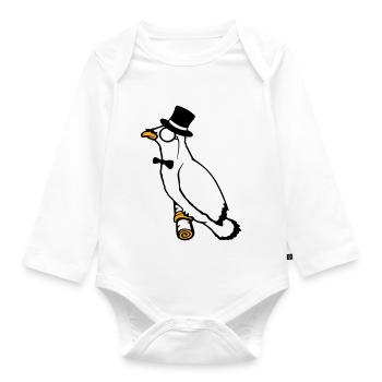 Sir Bird Top Hat Monocle Glasses Rich Mr. - Organic Longsleeve Baby Bodysuit - white - Front