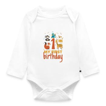 Mon premier anniversaire - Mein erster Geburtstag - Body Bébé bio manches longues - blanc - Devant