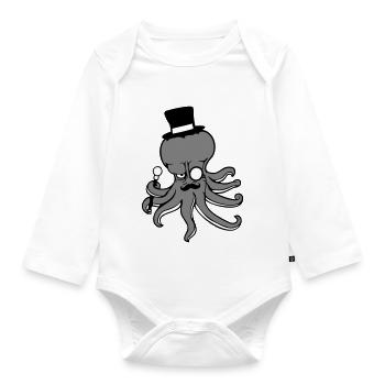 Kraken Mr. Sir Top Hat Monocle Glasses Empire - Organic Longsleeve Baby Bodysuit - white - Front