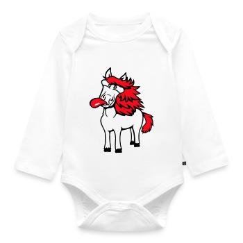 Horse Crazy Tongue Sticking Out Funny Silly - Organic Longsleeve Baby Bodysuit - white - Front