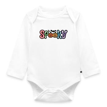 Spooky Halloween Pumpkin Colorful Font - Organic Longsleeve Baby Bodysuit - white - Front
