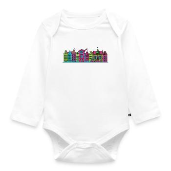 Gdansk City Skyline Neptune Fountain Art - Organic Longsleeve Baby Bodysuit - white - Front