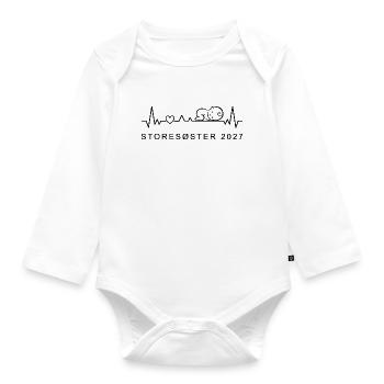 Große Schwester 2027 Herzschlag Norwegisch - Baby Bio-Langarm-Body - Weiß - Vorne
