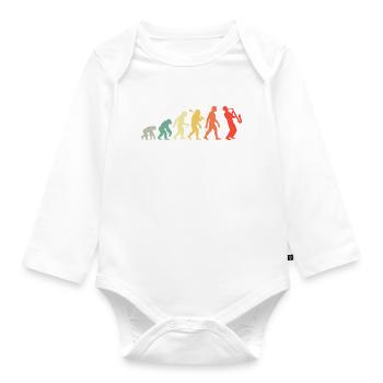 Saxophonist Evolution - Retro Saxophon Musiker - Baby Bio-Langarm-Body - Weiß - Vorne