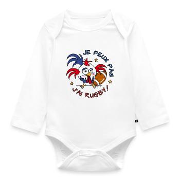 Coq Gaulois, Je Peux Pas,J'ai Rugby - Body Bébé bio manches longues - blanc - Devant