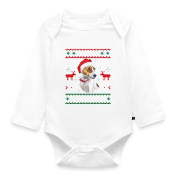 Merry Woofma's Jack Russell Terrier Ugly Sweater - Organic Longsleeve Baby Bodysuit - white - Front