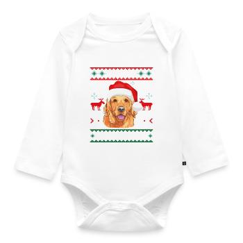 Golden Retriever Merry Waunachten - Organic Longsleeve Baby Bodysuit - white - Front