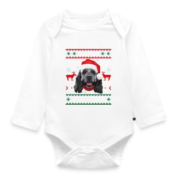 Merry Woofma's Cocker Spaniel Dog Ugly Sweater - Organic Longsleeve Baby Bodysuit - white - Front