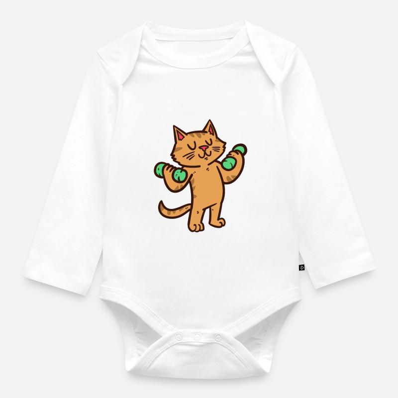 Le chat haltère entraîne les biceps - Body Bébé bio manches longues - blanc