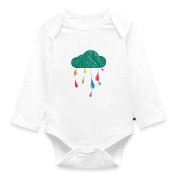 Rain clouds rain drops rainbow diversity - Organic Longsleeve Baby Bodysuit - white - Front
