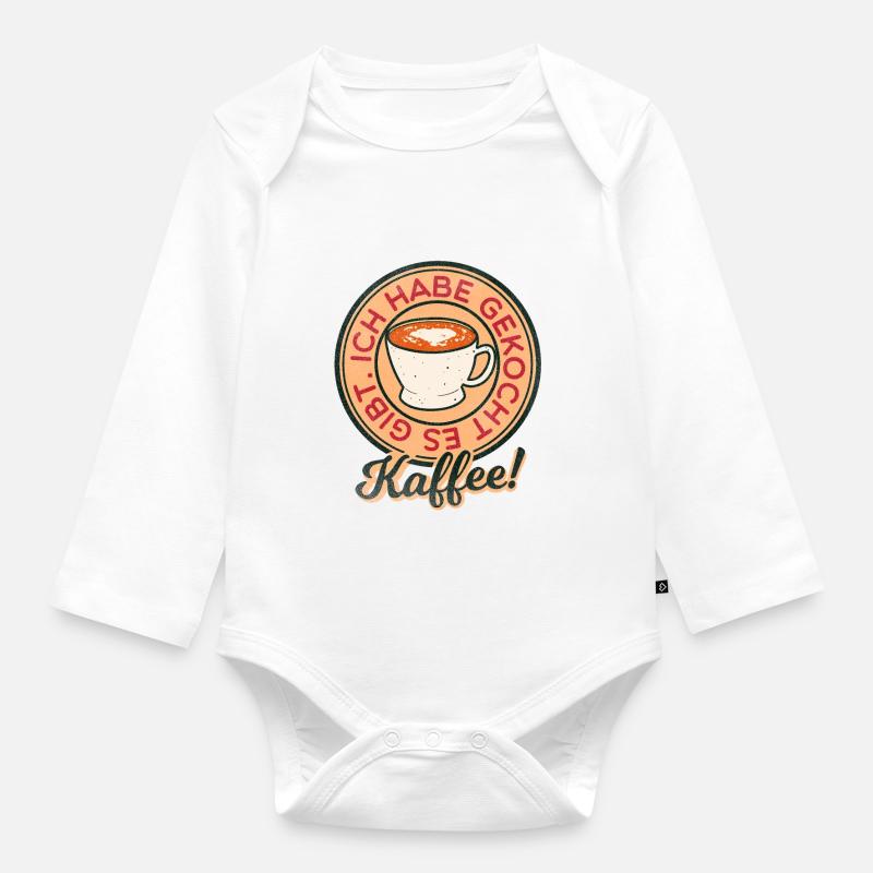 Kaffee Kaffeebohnen Coffee Tasse Cafe Geschenk - Baby Bio-Langarm-Body - Weiß