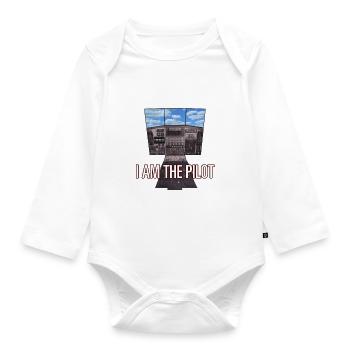 I AM THE PILOT, 3D Game, Cockpit Himmel - Geschenk - Baby Bio-Langarm-Body - Weiß - Vorne