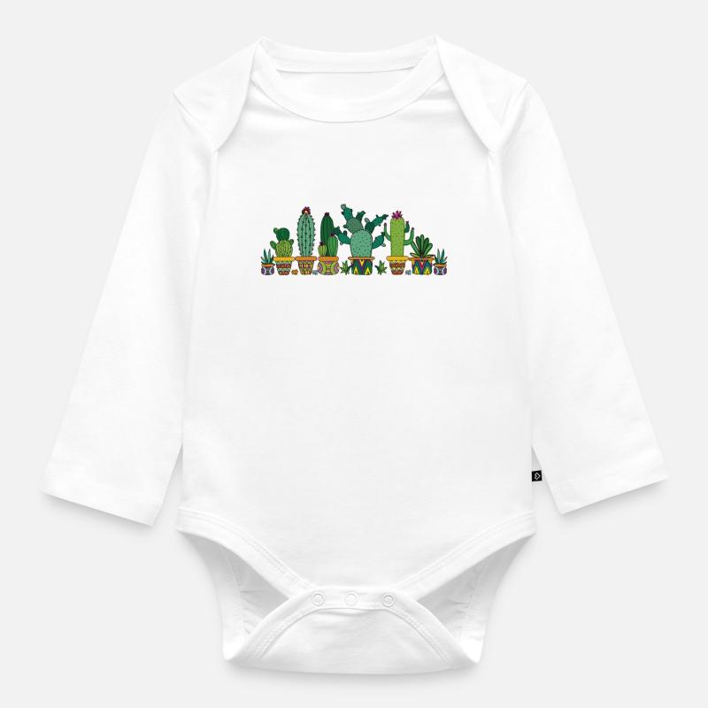 Cactus Cactus Cactus Cactus Plantes - Body Bébé bio manches longues - blanc