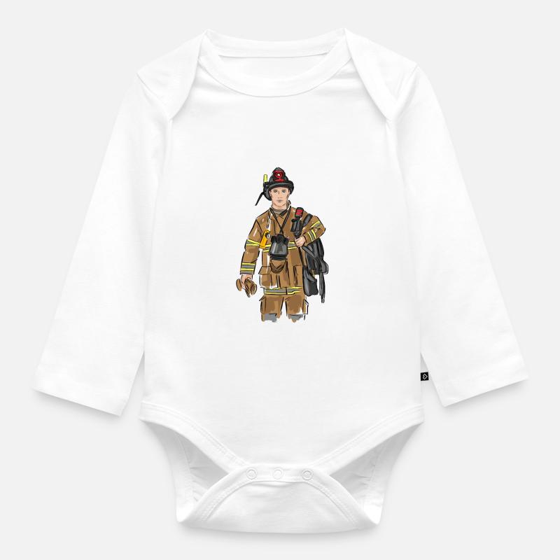 pompier - Body Bébé bio manches longues - blanc