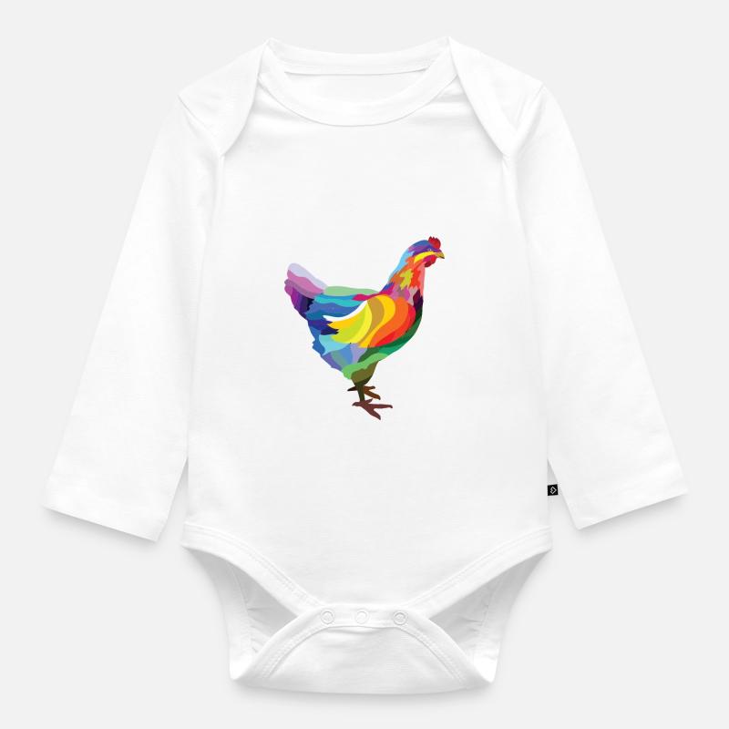 Poule colorée Poule colorée - Body Bébé bio manches longues - blanc
