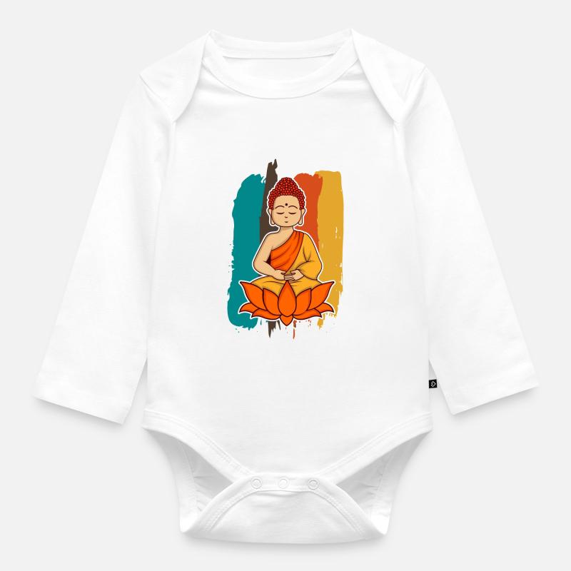 Conception de schéma de couleur de dessin animé de Bouddha - Body Bébé bio manches longues - blanc