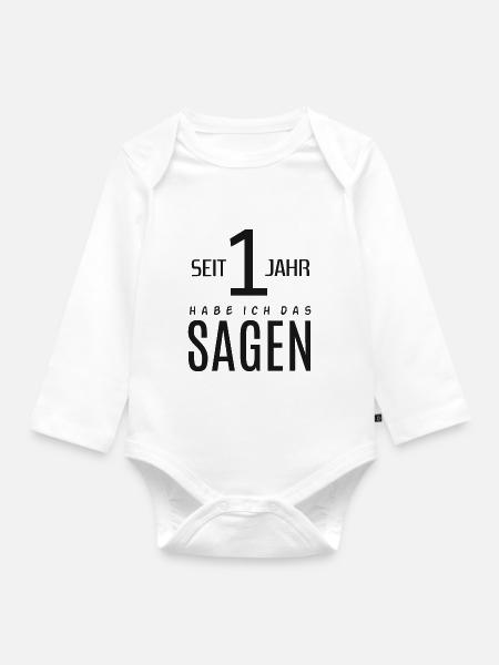 Baby 1 Jahr Lustig - Baby Bio-Langarm-Body - Weiß