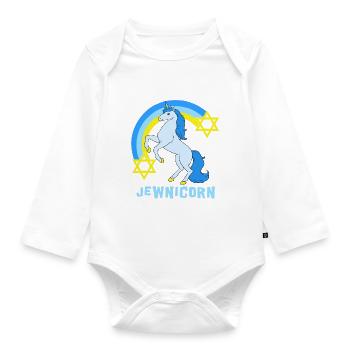 Judaism Unicorn Star of David Jewish Jews - Organic Longsleeve Baby Bodysuit - white - Front