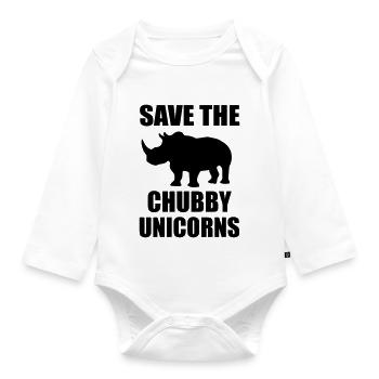 Save The Chubby Unicorn - Organic Longsleeve Baby Bodysuit - white - Front