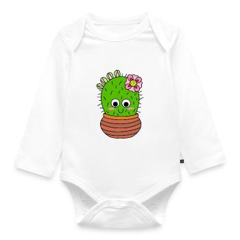 Chunky Kaktus With Pink Flower And Buds - Baby Bio-Langarm-Body - Weiß - Vorne