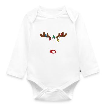 Lustiges Rentier Weihnachten rote Nase Lichter - Baby Bio-Langarm-Body - Weiß - Vorne