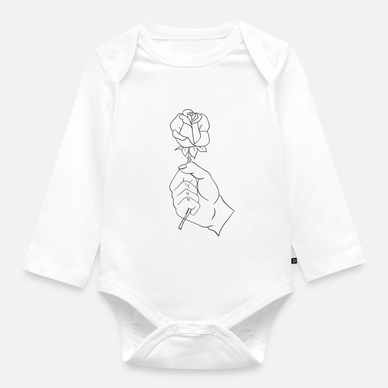 Rose dans une main - Body Bébé bio manches longues - blanc