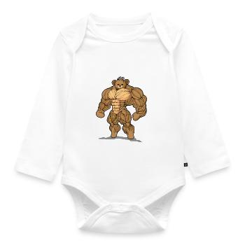 Muscular teddy bear - Organic Longsleeve Baby Bodysuit - white - Front