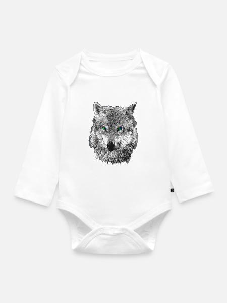Wolf - Baby Bio-Langarm-Body - Weiß