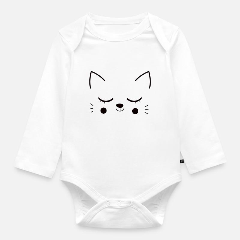 Tête de chat chat - Body Bébé bio manches longues - blanc