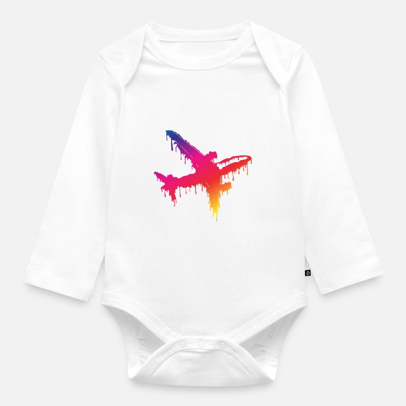 Avion - Body Bébé bio manches longues - blanc