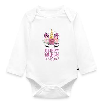 Birthday Queen Einhorn Geburtstag Mädchen Damen - Baby Bio-Langarm-Body - Weiß - Vorne