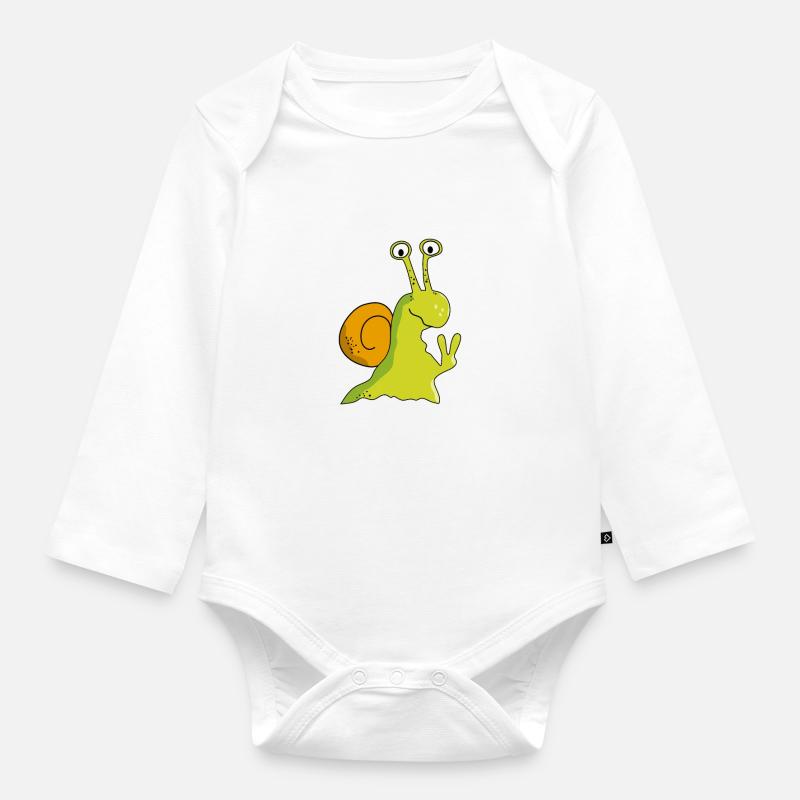 Escargot drôle avec déclaration : Paix, Paix - Body Bébé bio manches longues - blanc