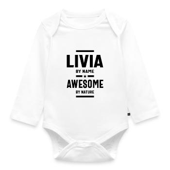 Livia Personalized Name Birthday Gift - Organic Longsleeve Baby Bodysuit - white - Front