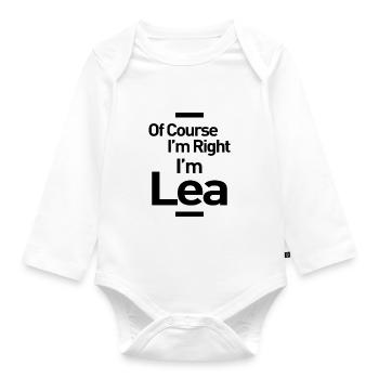 Lea Personalized Name Birthday Gift - Organic Longsleeve Baby Bodysuit - white - Front