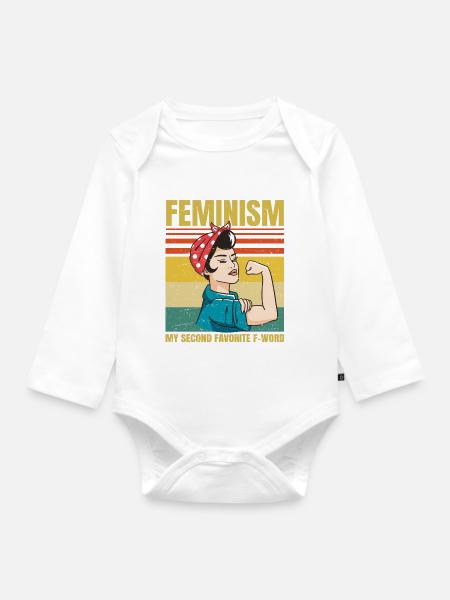 Feminism Is My Second Favorite F Word Funny - Baby Bio-Langarm-Body - Weiß