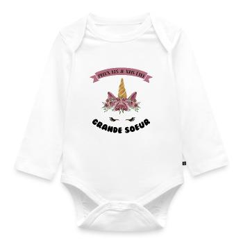 j'peux pas je vais être grande soeur licorne fleur - Body Bébé bio manches longues - blanc - Devant