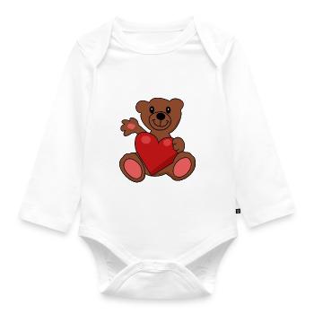 Teddy Teddy Bear Heart Stuffed Animal Baby Kids Birth - Organic Longsleeve Baby Bodysuit - white - Front