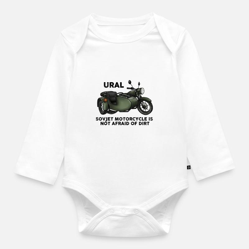 Idée de cadeau de l'équipe soviétique de cyclomoteur de moto de l'Oural - Body Bébé bio manches longues - blanc
