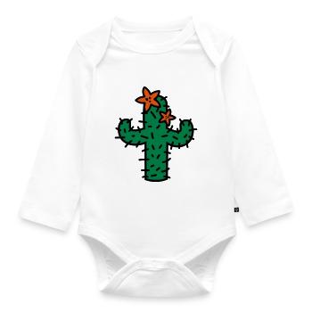 Kaktus mit Blüten cactus with blossoms - Baby Bio-Langarm-Body - Weiß - Vorne