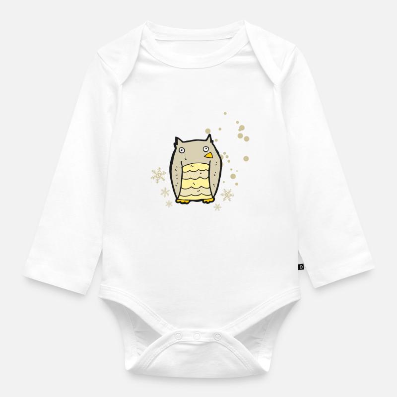 Herzige Eule mit Schneeflocken - Baby Bio-Langarm-Body - Weiß