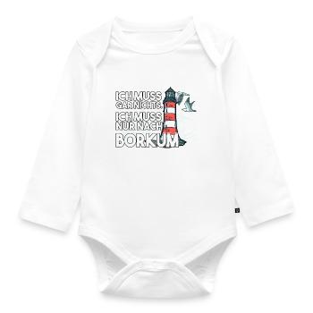 Ich muss garnichts ich muss nur nach Borkum - Baby Bio-Langarm-Body - Weiß - Vorne