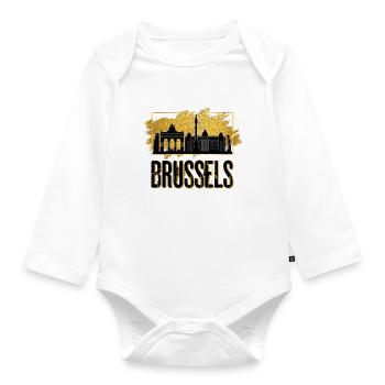 Brussels Brüssel Belgien Stadt Skyline Gold - Baby Bio-Langarm-Body - Weiß - Vorne
