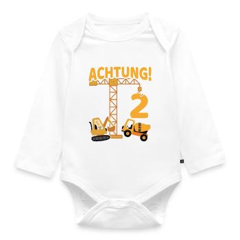 2. Geburtstag Baustelle Bagger Kran Geschenk Junge - Baby Bio-Langarm-Body - Weiß - Vorne