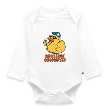 Naughty squeaky duck - challenge accepted - Organic Longsleeve Baby Bodysuit - white - Front
